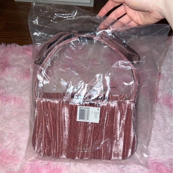 Kate spade bow crush velvet fabric baguette bag - Picture 5 of 7